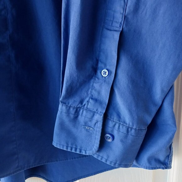 London Fog Mens Long Sleeve Dress Shirt Solid Blue Size16 Pocket Point Collar - Picture 4 of 10